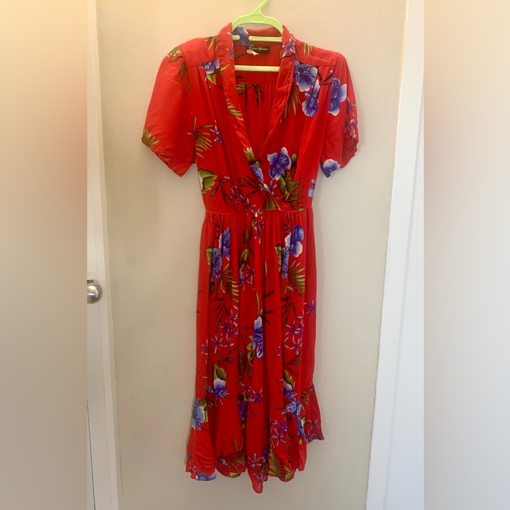 Vintage 80s Red Floral Dress “Positive Influence”